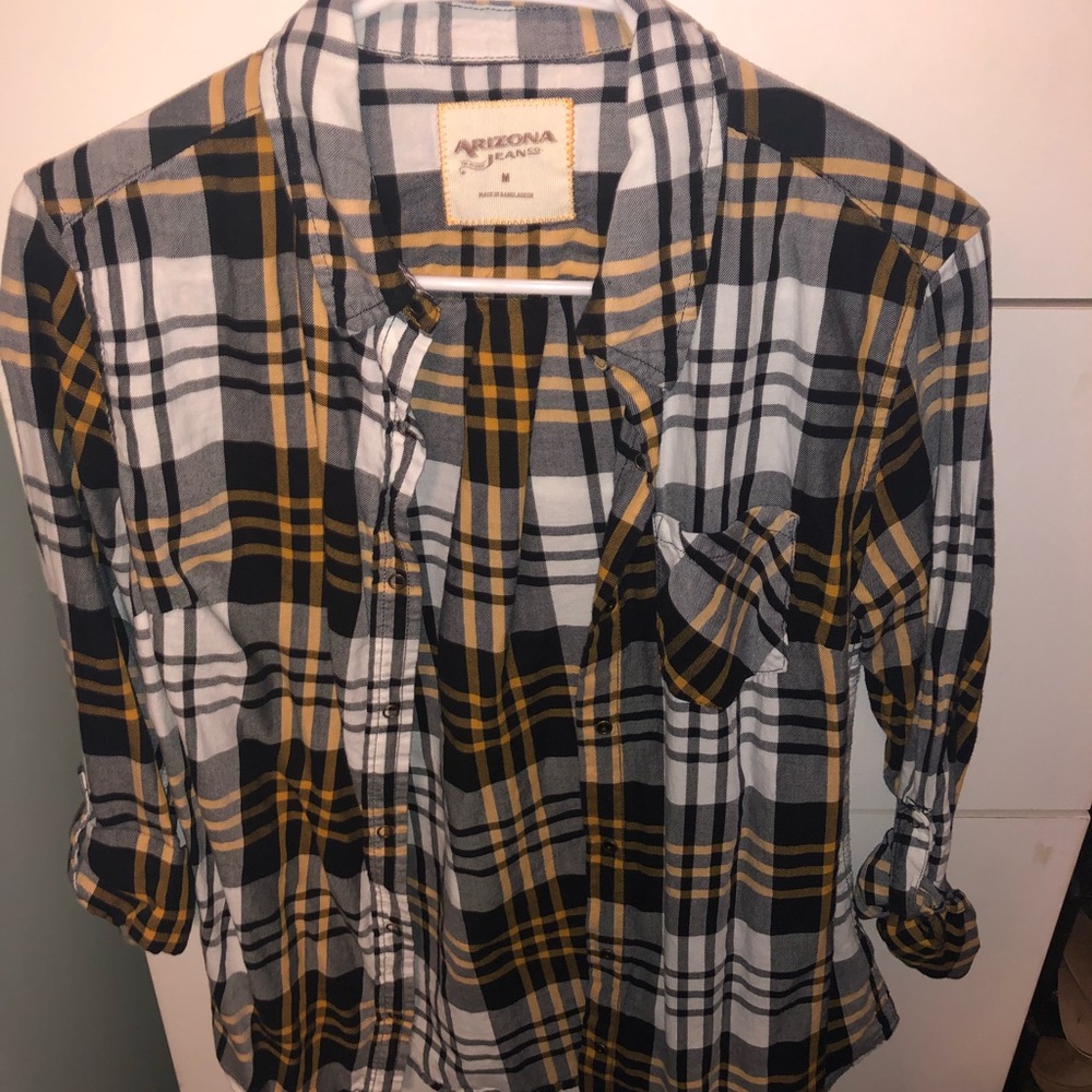 Black, gold, and white checkered button up